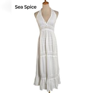 SEA SPICE White Halter Maxi Dress Beach Cover Up NWT